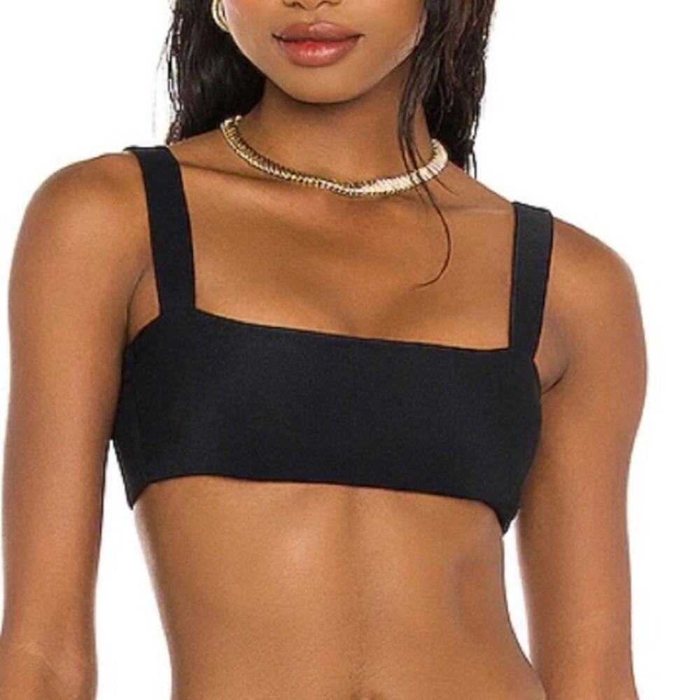 Lovers and Friends Black Ribbed tie back cropped Top in Size Small